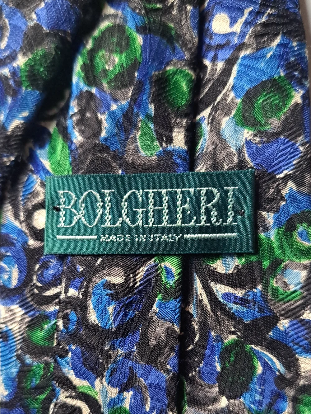 BOLGHERI Blue & Green Floral Paisley Men's Tie MADE IN ITALY
